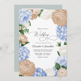 Powder Blue, Sand Beige & White Floral Wedding Einladung