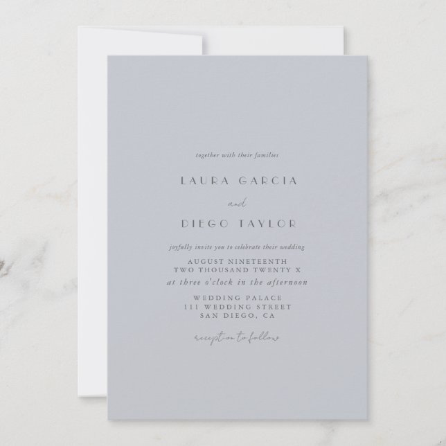 Powder Blue Simple Elegante Wedding Einladung (Vorderseite)
