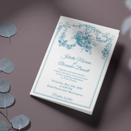 Powder Blue Toile de Jouy Paris Wedding Invitation Einladung