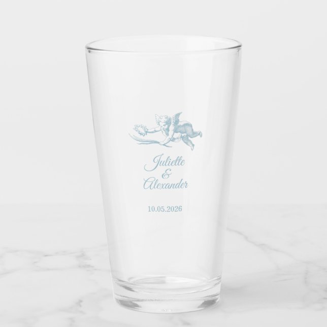Powder Blue Toile de Jouy Wedding Glass Cup  Glas (Vorderseite)