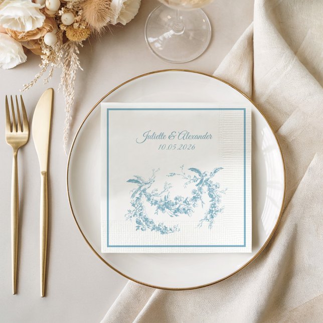 Powder Blue Toile de Jouy Wedding Paper Napkins Serviette (Von Creator hochgeladen)