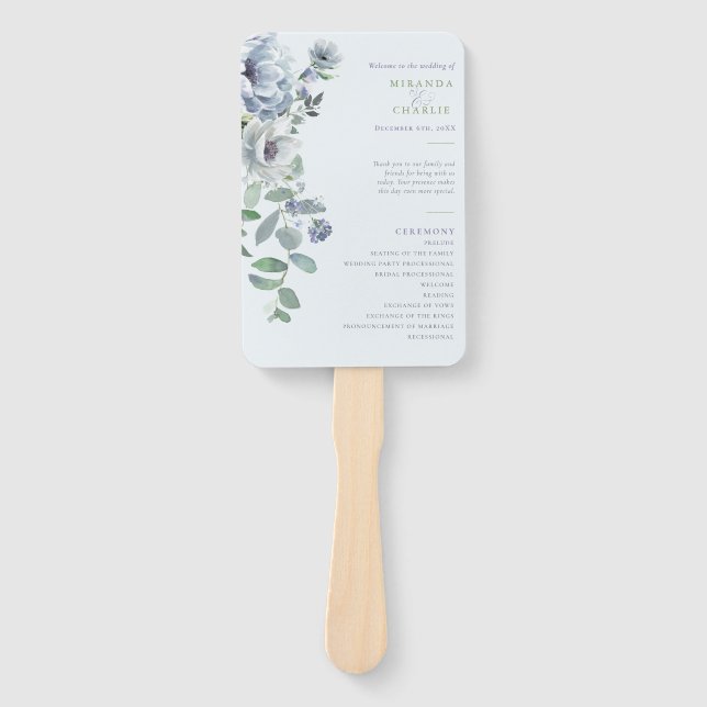 Powder Blue Wedding Hand Fan Fächer (Vorderseite)