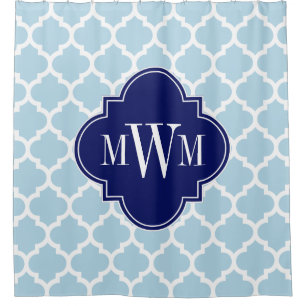 Powder Blue Whcan #5 Navy Blue 3I Monogram Duschvorhang