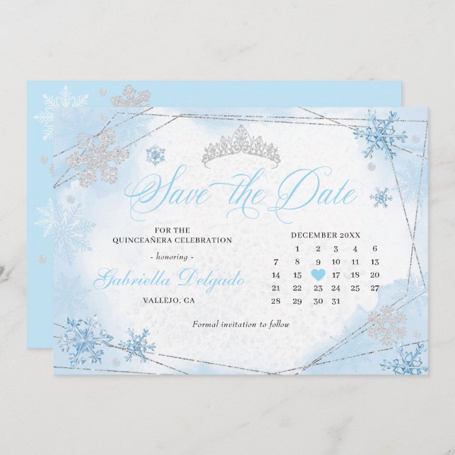 Powder Blue Winter Wonderland Save the Date Einladung (Vorne/Hinten)