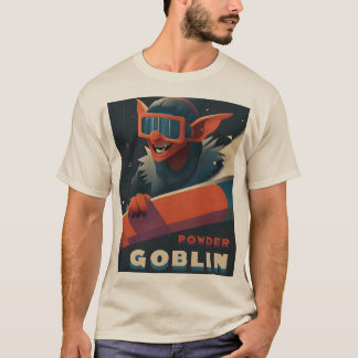 Powder Goblin Retro Ski Poster-Style T-Shirt