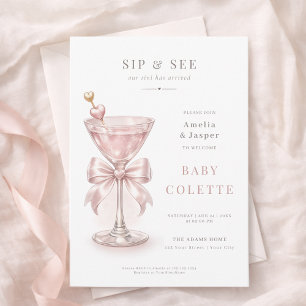 Powder Pink Martini Chic Baby Mädchen Sip and See Einladung