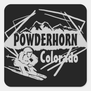 Powderhorn Colorado Schwarz-Grau-Logo-Aufkleber Quadratischer Aufkleber