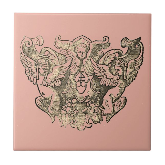 Powdery pink Angels – Coat of arms Emblem baroque Fliese (Vorderseite)