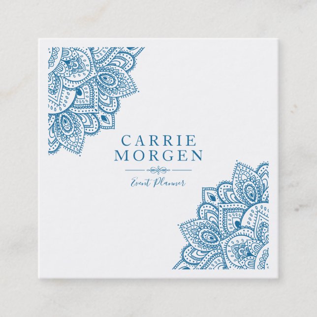 Poweder-Blue Verziert Tribal Mandal Corner Frame Quadratische Visitenkarte (Vorderseite)