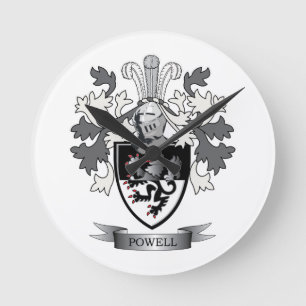 Powell Family Crest Coat of Arms Runde Wanduhr