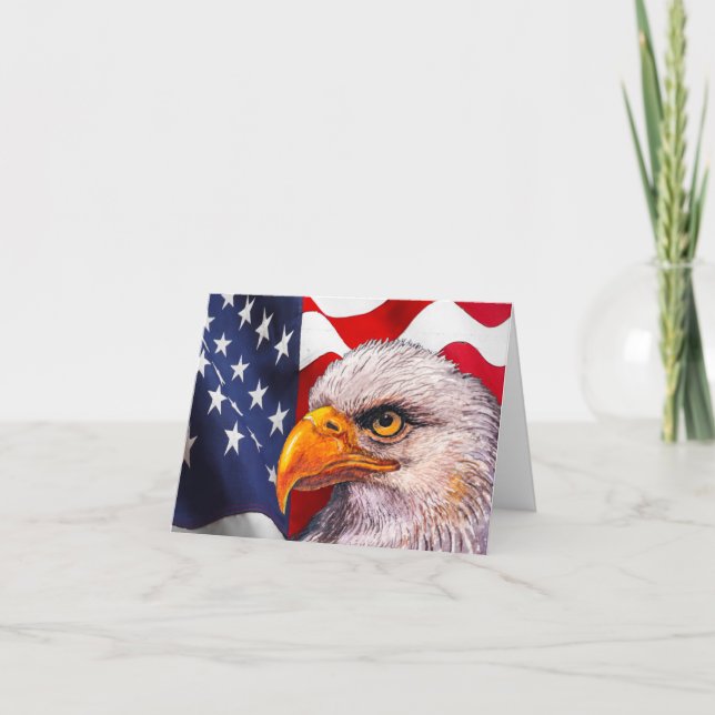 Power Bald Eagle und American Flag Note Card Dankeskarte (Vorderseite)