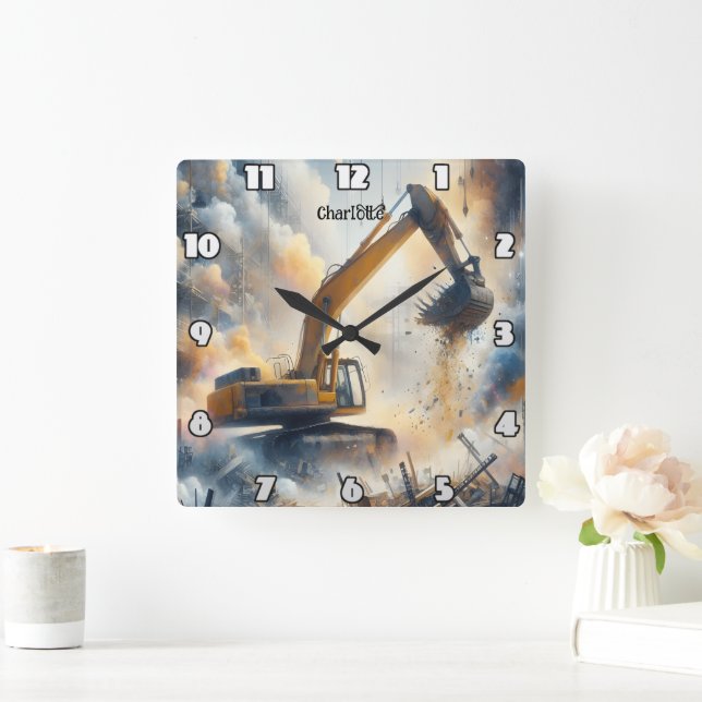 Power: Bauen, Staub, Himmel Quadratische Wanduhr (Zuhause)