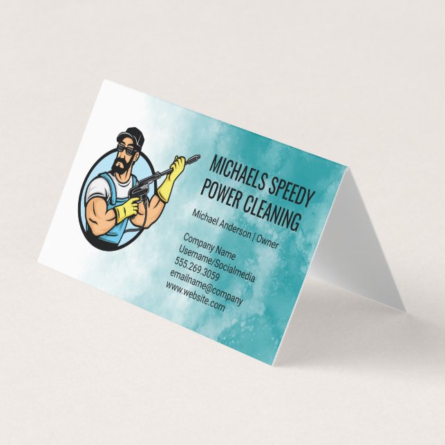 Power Cleaning Logo | Hochdruckreinigung Visitenkarten (Vorderseite)