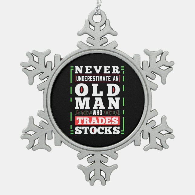 Power eines alten Mannes, der Aktien handelt Schneeflocken Zinn-Ornament (Vorderseite)