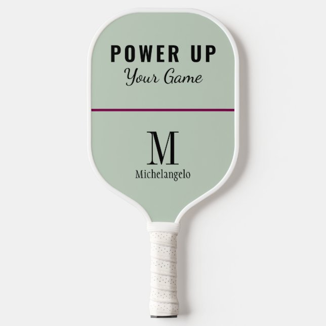Power | Elegant Monogram Sage Green Pickleball Schläger (Vorderseite)