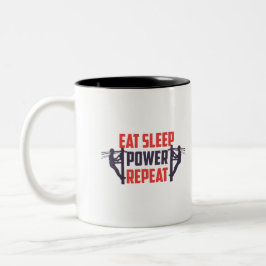 Power essen Schlaf wiederholen Funny Lineman Gesch Zweifarbige Tasse