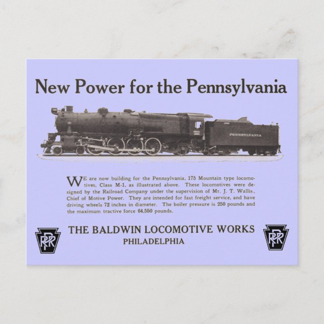 Power für die Pennsylvania Eisenbahn 1926 Postkart Postkarte (Vorderseite)