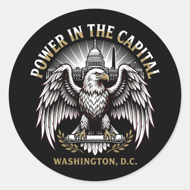 Power in the Capital Washington DC Bald Eagle Art Runder Aufkleber (Vorderseite)