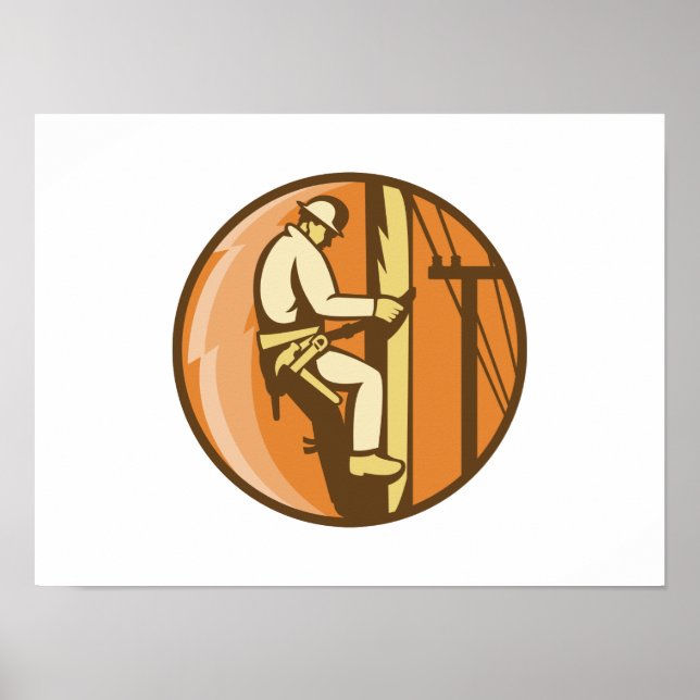 Power Lineman Electrical Climbing Utility Post Poster (Vorne)