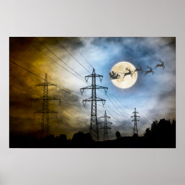 Power Lines, Weihnachten und Vollmond Weihnachten Poster