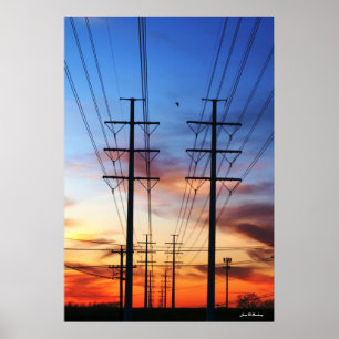 Power-Linie Sonnenuntergang-Plakat-Druck Poster