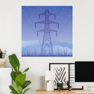 Power Pylons Starry Sky Poster
