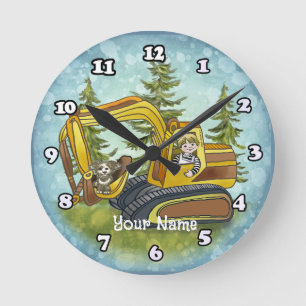 Power-Shovel-Kind Runde Wanduhr