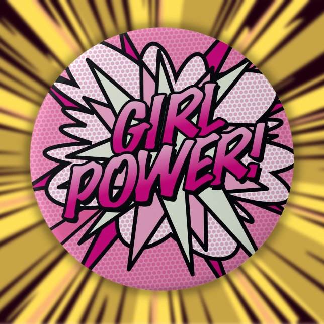 Power Spaß Rosa Comic Pop Kunst Button (GIRL POWER Fun Pink Comic Book Pop Art Button)