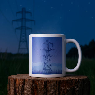 Power-Übertragungsturm am Night Sky Kaffeetasse
