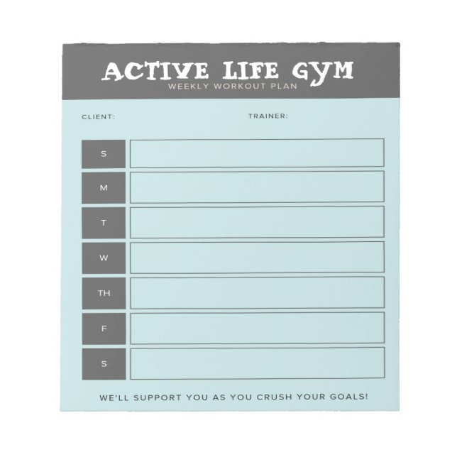 Power Up: Blue & Black Weekly Workout Plan Notepad Notizblock (Vorderseite)