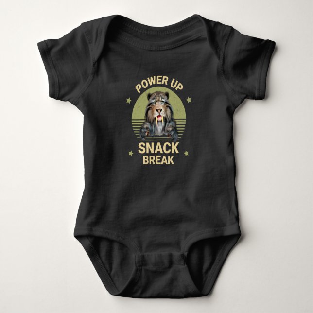 Power Up Snack Break Saberzahniger Tiger Baby Strampler (Vorderseite)
