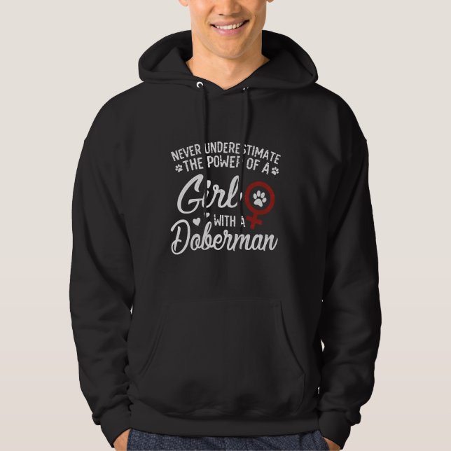 Power von Mädchen mit Doberman für weibliche Hunde Hoodie (Vorderseite)