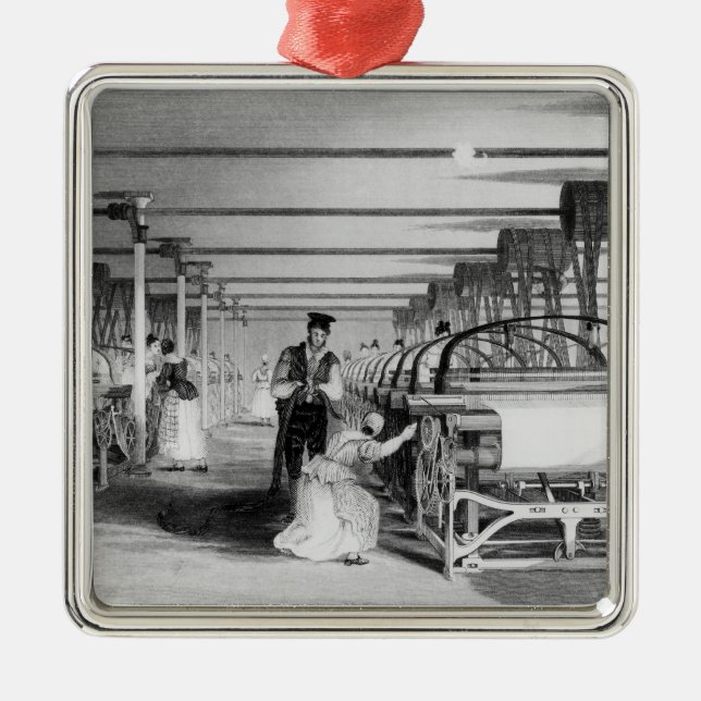 Power-Webstuhl-Spinnen, graviert von J. Tingle, Silbernes Ornament (Vorne)