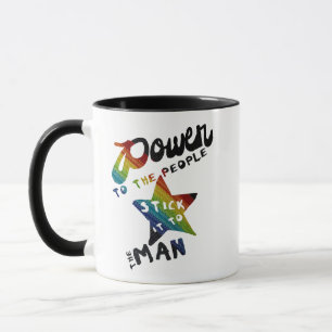Power zu den Leuten (Retro Regenbogen-Flecken) Tasse