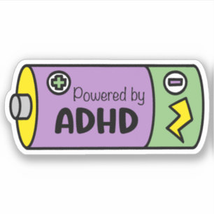 Powered by ADHD   Lila und grüner Akku Aufkleber