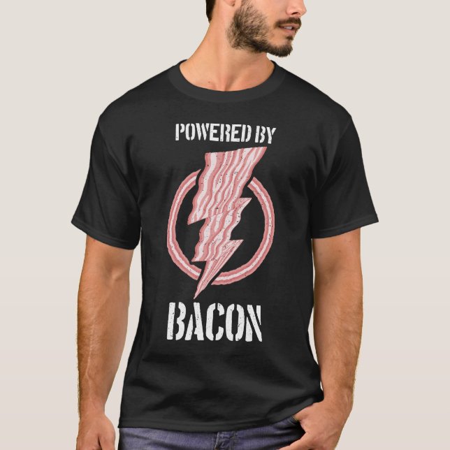 Powered by Bacon Breakfast Champ Funny Tasty Fried T-Shirt (Vorderseite)