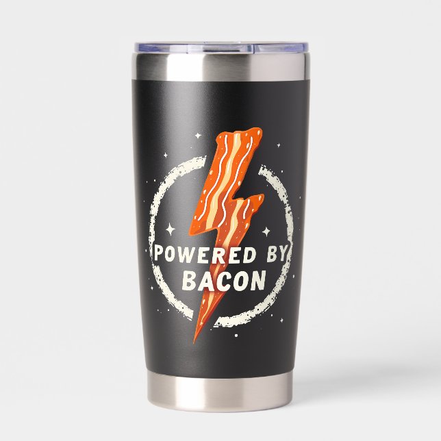 Powered by Bacon Funny Retro Feinschmecker Ästheti Thermobecher (Vorderseite)