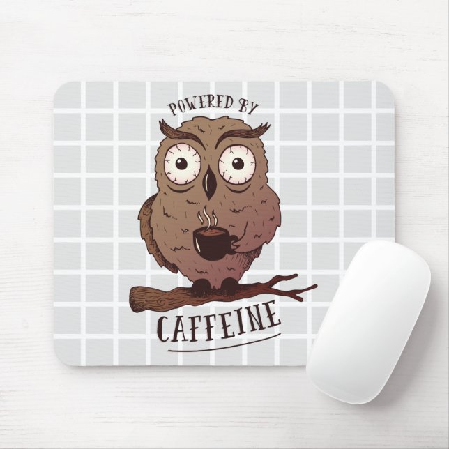 Powered By Caffeine Owl Grid Mauspad (Mit Mouse)