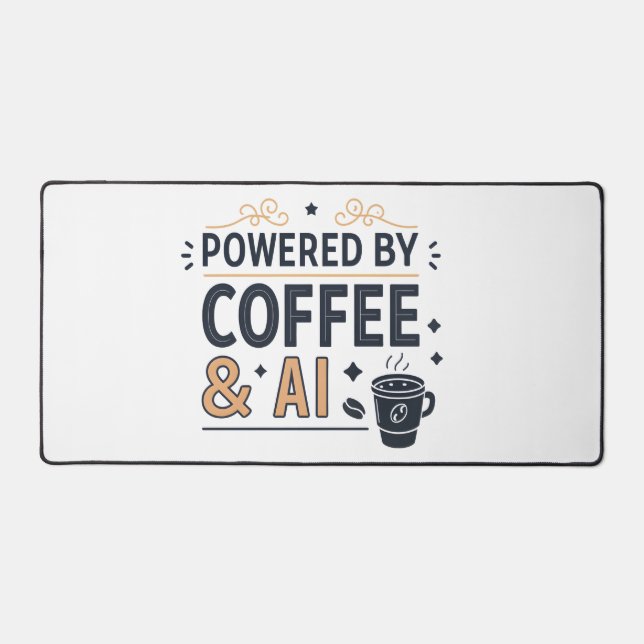 Powered by Coffee & AI Retro Tech Vector Schreibtischunterlage (Vorderseite)