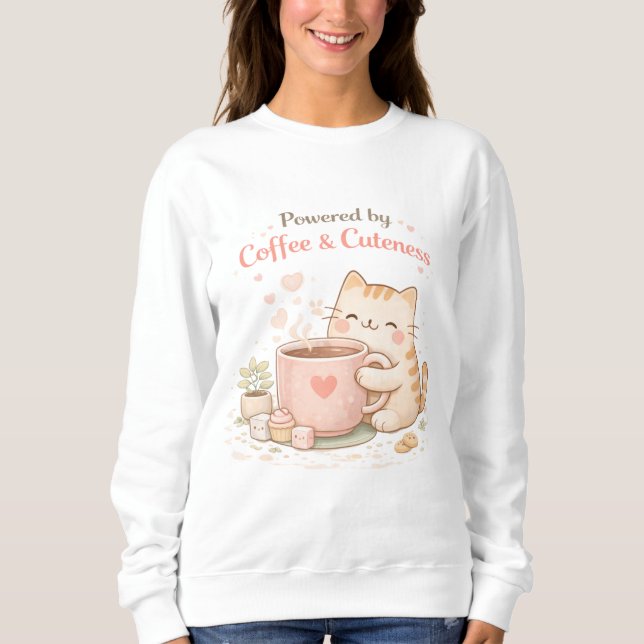 Powered by Coffee and Cuteness Cute Kitty Cat Warm Sweatshirt (Vorderseite)