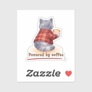 "Powered by Coffee" Cat Holding A Cup of Coffee Aufkleber