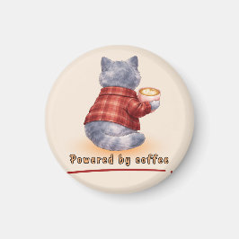 "Powered by Coffee" Cat Holding A Cup of Coffee Magnet