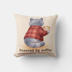 "Powered by Coffee" Katze hält eine Tasse Kaffee Kissen