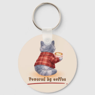 "Powered by Coffee" Katze hält eine Tasse Kaffee Schlüsselanhänger