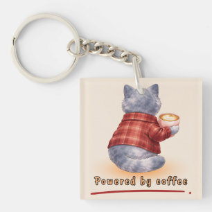 "Powered by Coffee" Katze hält eine Tasse Kaffee Schlüsselanhänger
