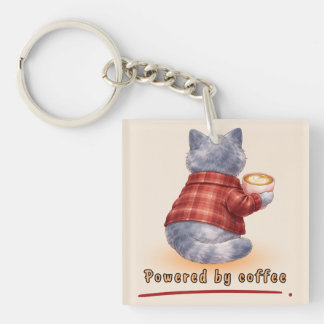 "Powered by Coffee" Katze hält eine Tasse Kaffee Schlüsselanhänger