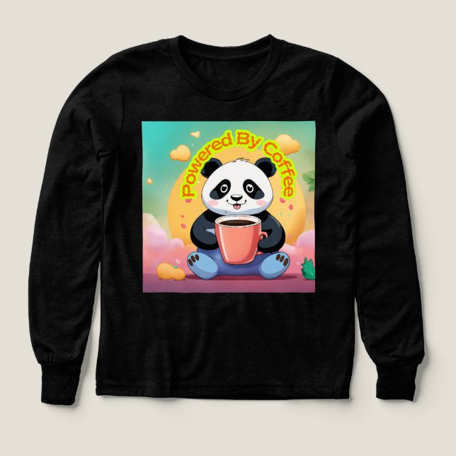 Powered By Coffee Panda T-Shirt – Cute Funny Caffe (Design Vorderseite)