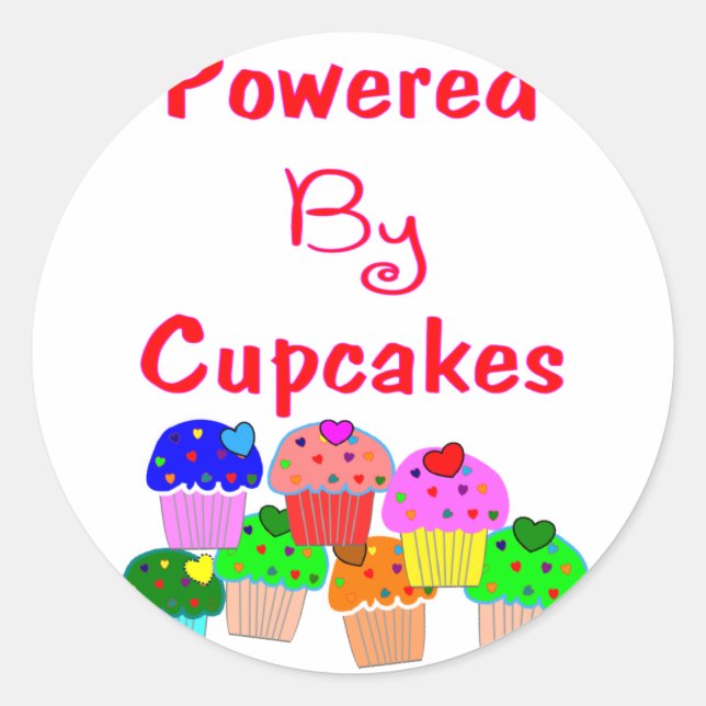 Powered by Cupcakes—Adorable Cupcake Liebhaber Ges Runder Aufkleber (Vorderseite)