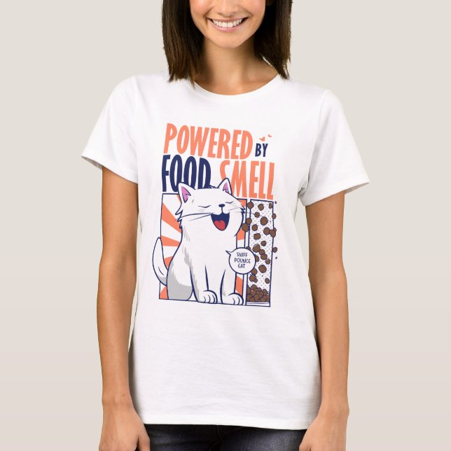 Powered by Food Smell | Funny Cat Design T-Shirt (Vorderseite)