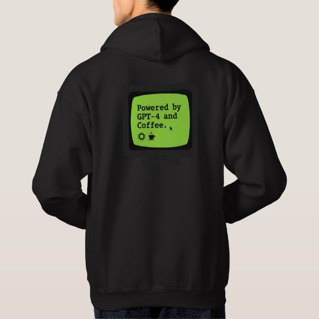 Powered by GPT-4 & Coffee Retro Tech Humor Hoodie (Rückseite)